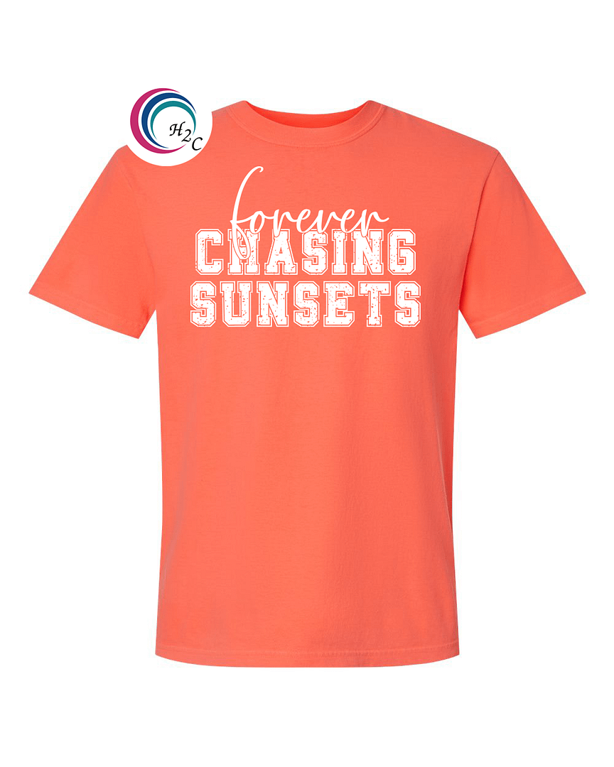Chasing Sunsets Neon Red Orange Chasing Sunsets Shirt - Image 1