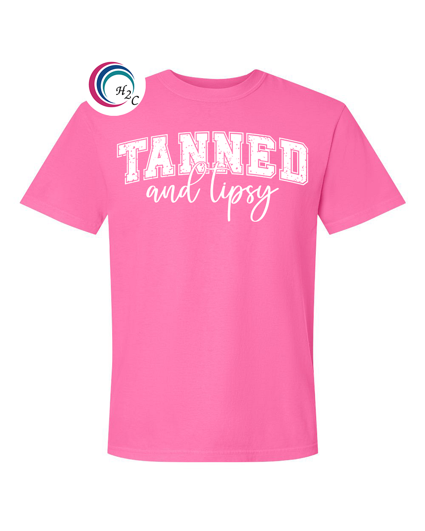 Tanned Tipsy Neon Pink Tanned and Tipsy Shirt - Image 1